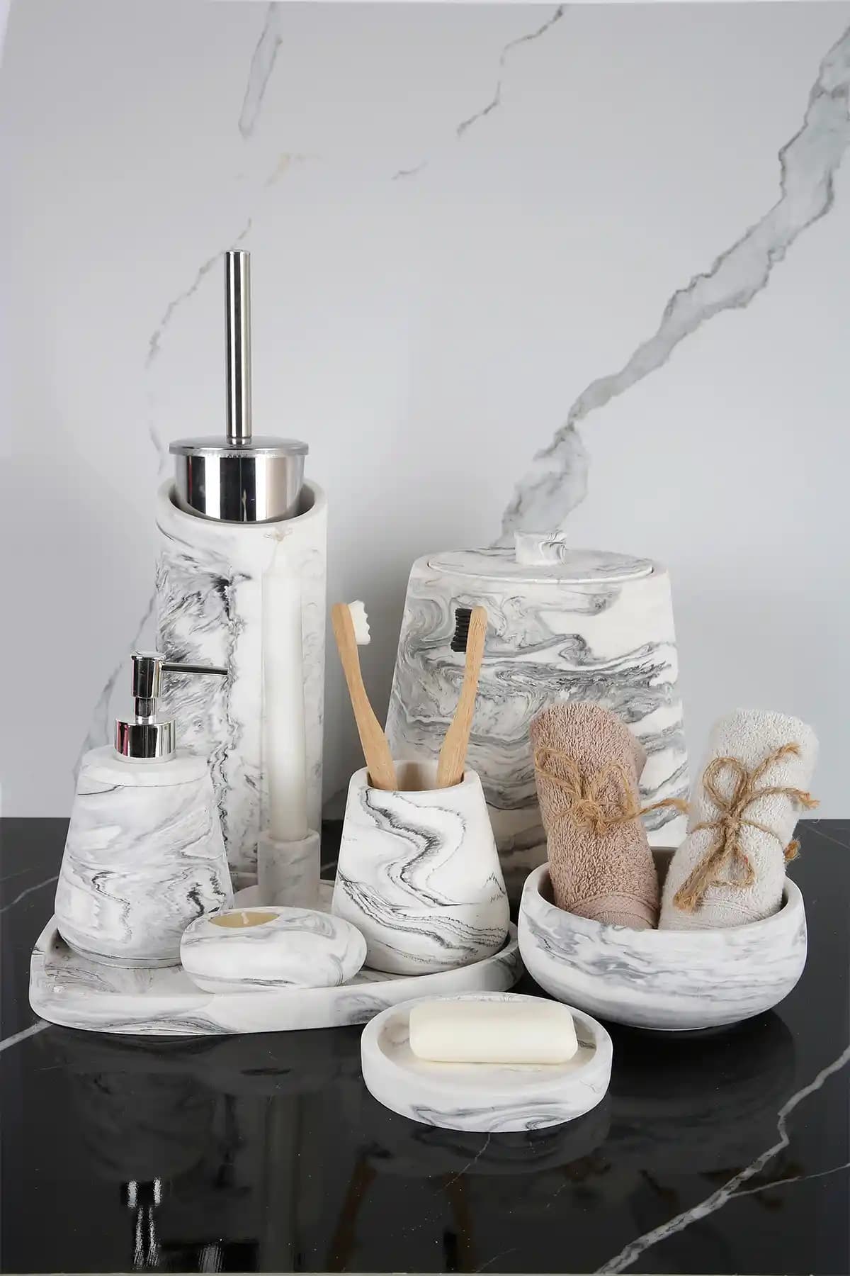 Betonmall 11 Parça Mermer Desenli Beton Banyo Seti: Modern ve Dayanıklı Tasarım Çözümü