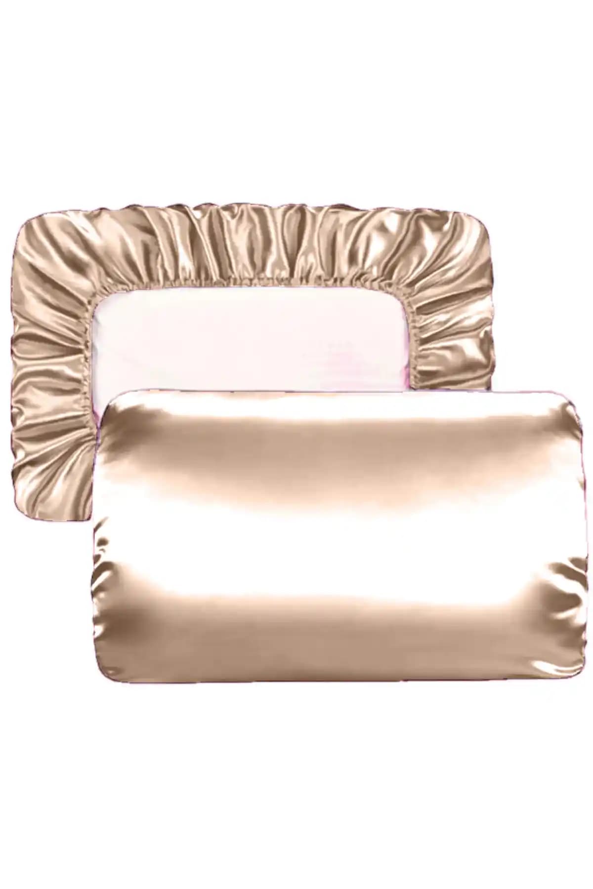 SB SizinBazar 2 Adet Bej Saten Yastık Kılıfı Seti Saç ve Cilt Sağlığını Koruyan Şık Tasarım