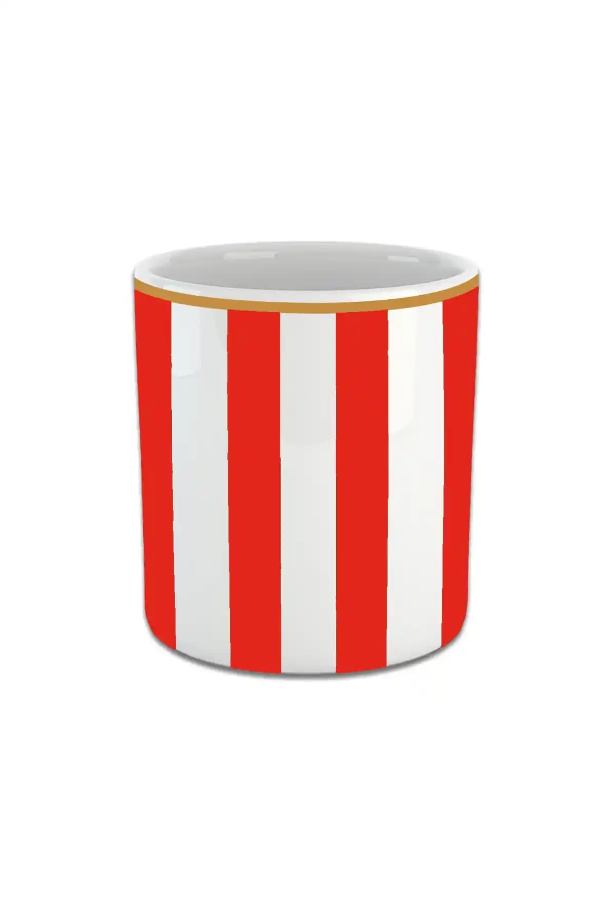 Vivas Kırmızı Dikey Çizgili Double Türk Kahvesi Fincanı Kulpsuz Tasarım ve Kullanım Özellikleri