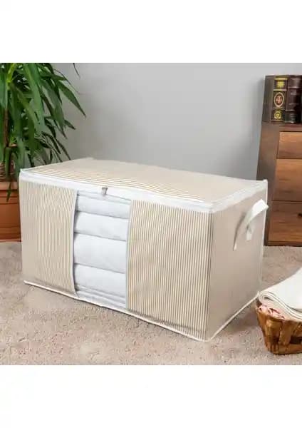 Nacarev Büyük Boy Pencereli Çizgi Desen Baskılı Yastık Yorgan Düzenleyici Hurç 75x40x40 cm