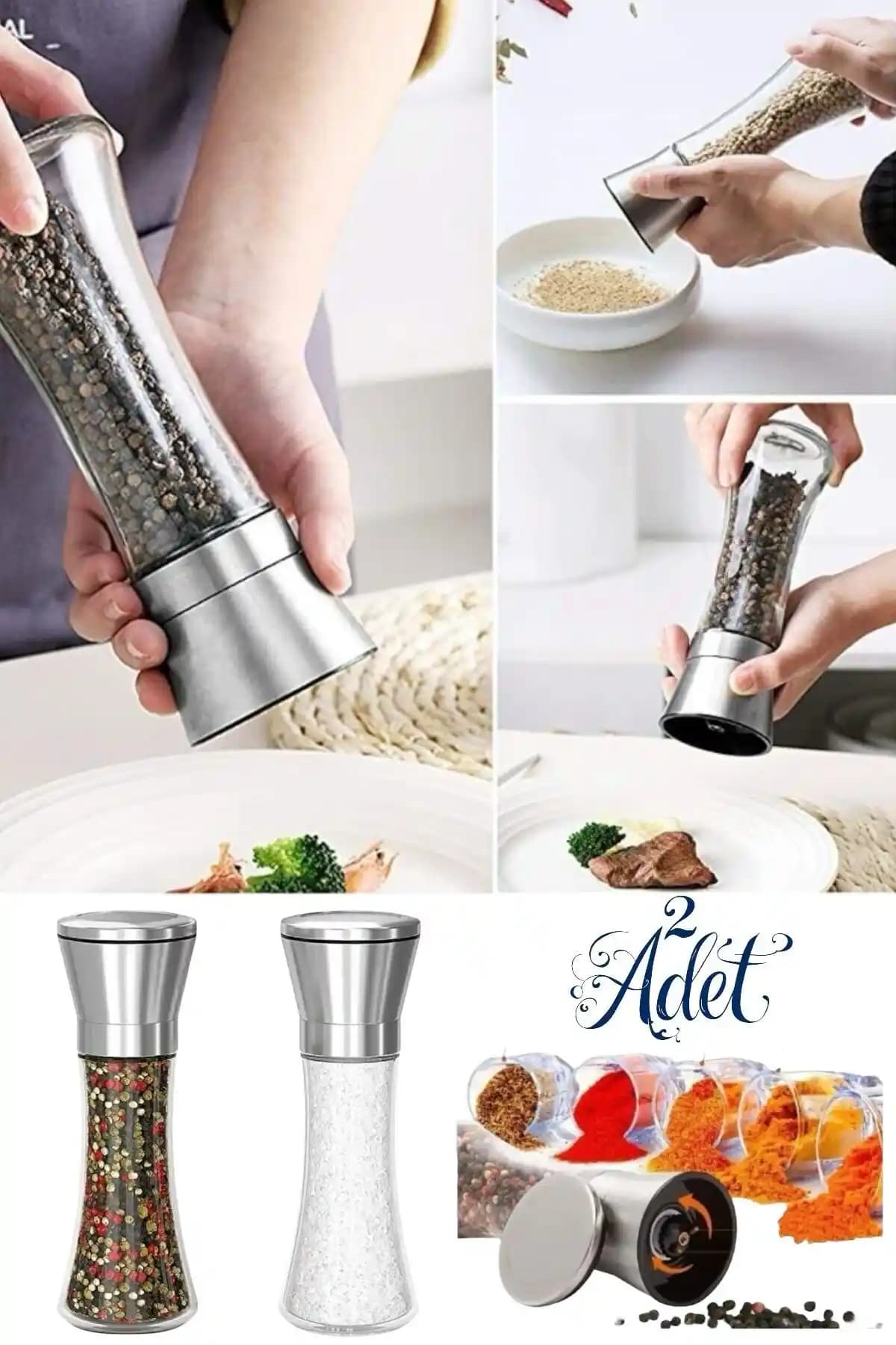 Bestofhome 2'li Paslanmaz Çelik Kapaklı Baharat Değirmenleri ve Özellikleri