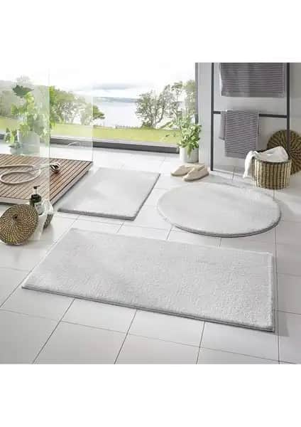 Sarar 3'lü Beyaz Jel Kaymaz Taban Post Paspas Takımı Estetik ve Güvenli Banyo İçin