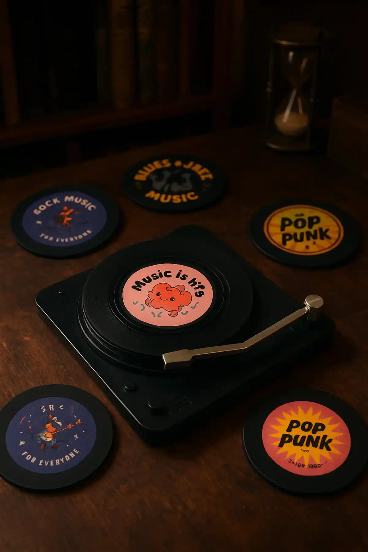 Miu Eski Plak Çalar Dekorlu 6'lı Bardak Altlığı Şık ve Dayanıklı Tasarım