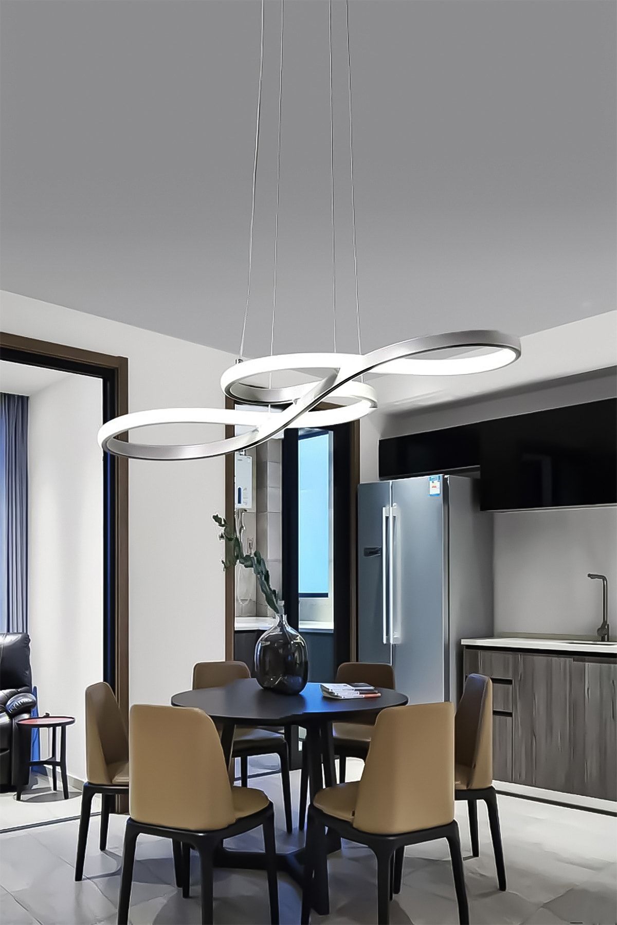 Dekorluna Modern Rimaldo Krom Sarkıt Led Beyaz Power Ledli Salon Mutfak Oda Hol Ledli Avize